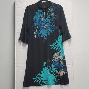 Size L Floral Black and Blue Women's Dress